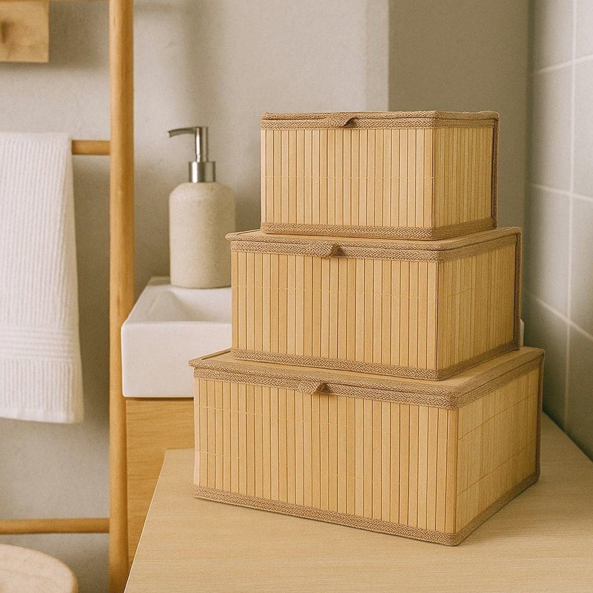 Lockable bamboo baskets set with lid - practical storage solution