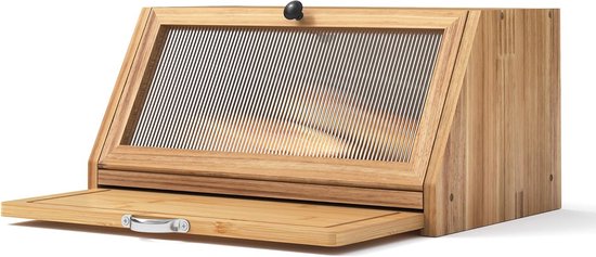 Praknu Boîte à Pain En Bois FSC® Avec Porte Coulissante - Rangement Du Pain Grande 40 × 28 Cm - Peu Encombrante Et Élégante Pour Une Fraîcheur Plus Longue - Noir
