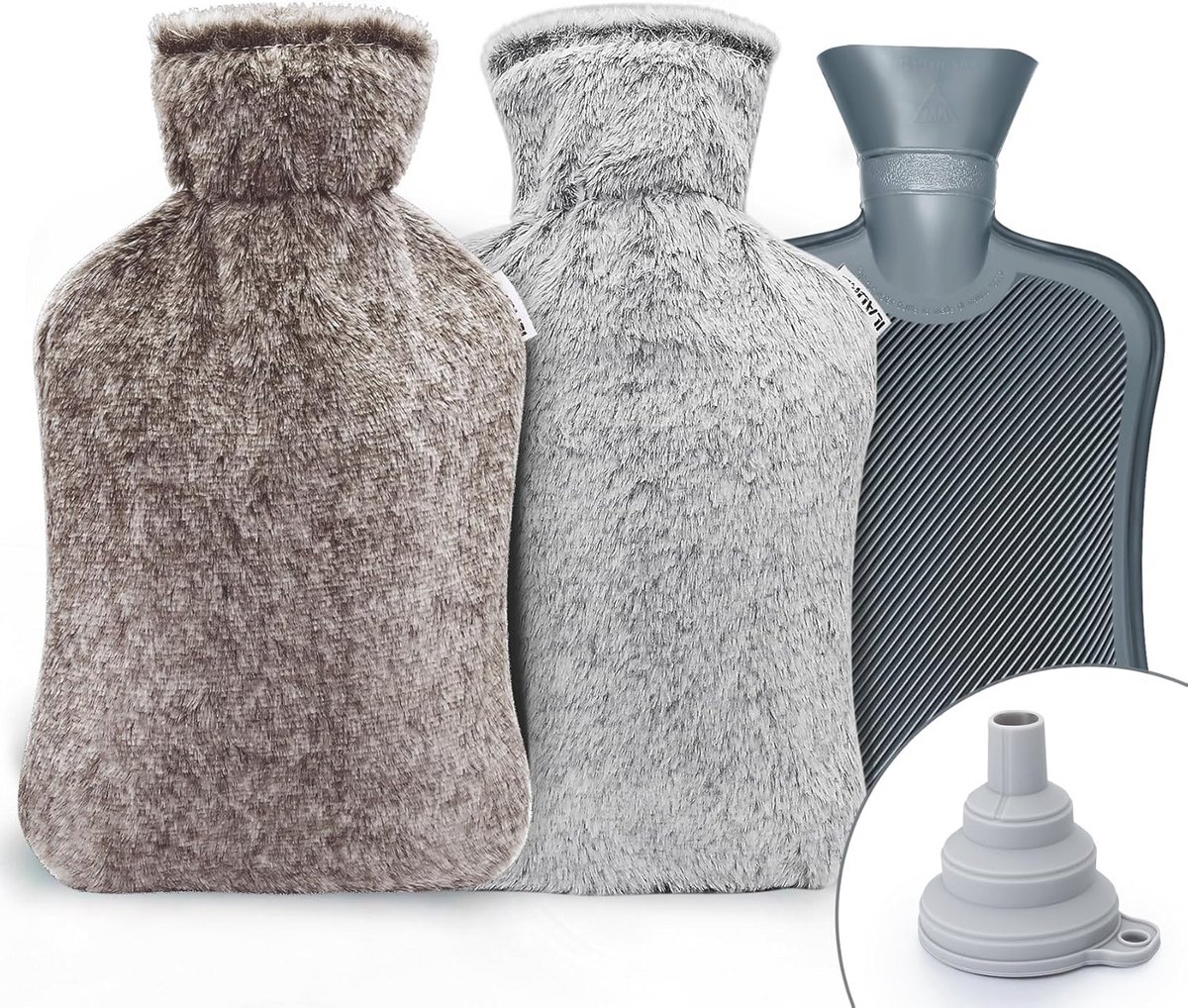 Grote Warmwaterkruik met Zachte Hoes, 2 Liter, Set van 2 Wasbare Fluffy Covers