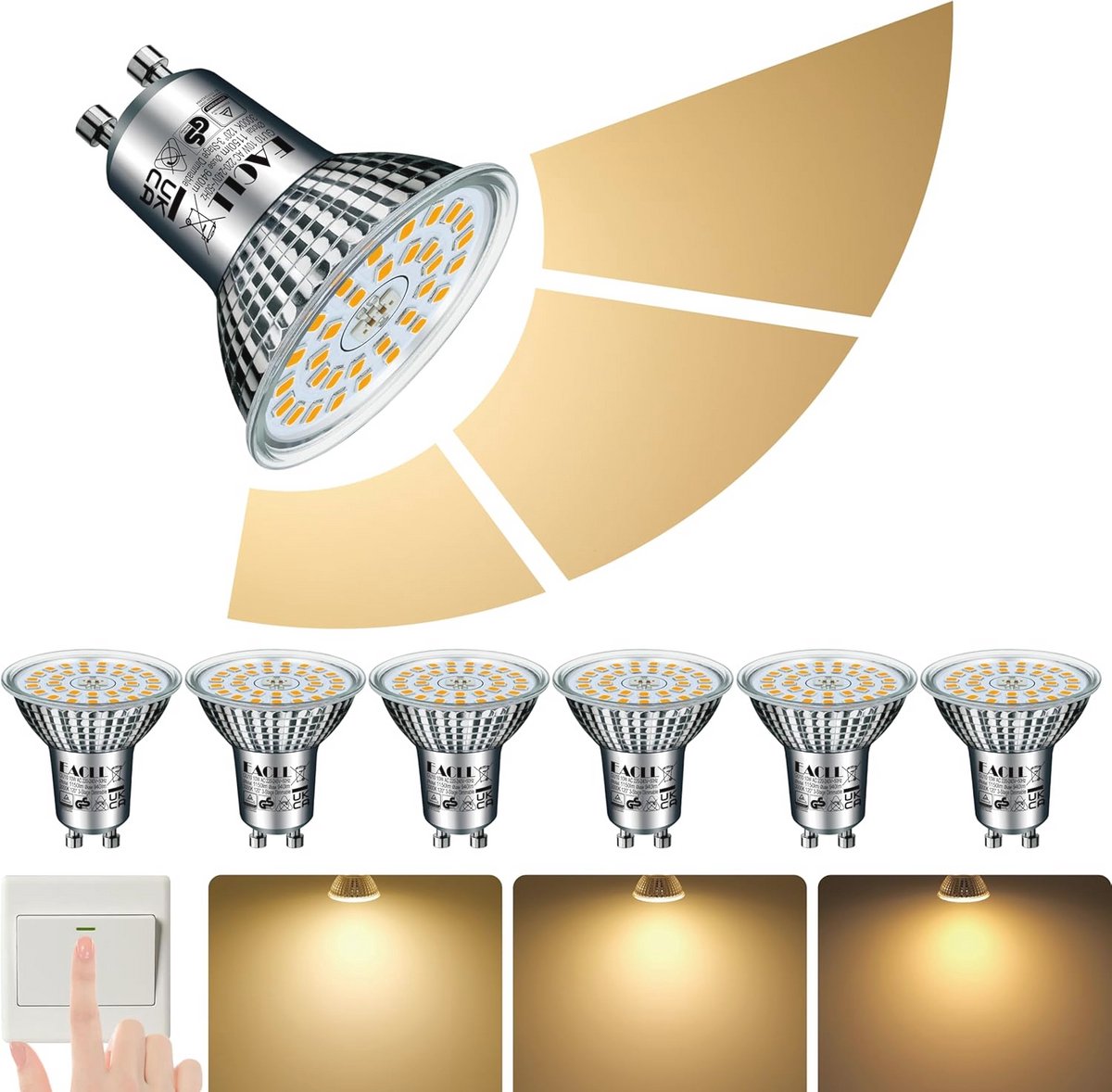 GU10 LED lampen warm wit 10W dimbaar met geheugenfunctie 6 stuks