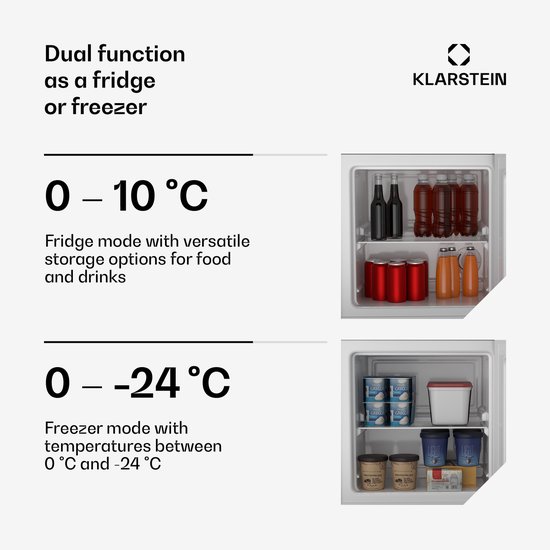 Klarstein Irene retro Mini Vriezer, 31 L, Temperatuurbereik -24 °C tot 10 °C, Energieklasse C, Stil 38 dB, Compact design, Mini Koel-/Vrieskast - Diepvrieskast - 4-Sterren - Verstelbaar - Freezer - Vrieskast Klein van Klarstein — afbeelding 4
