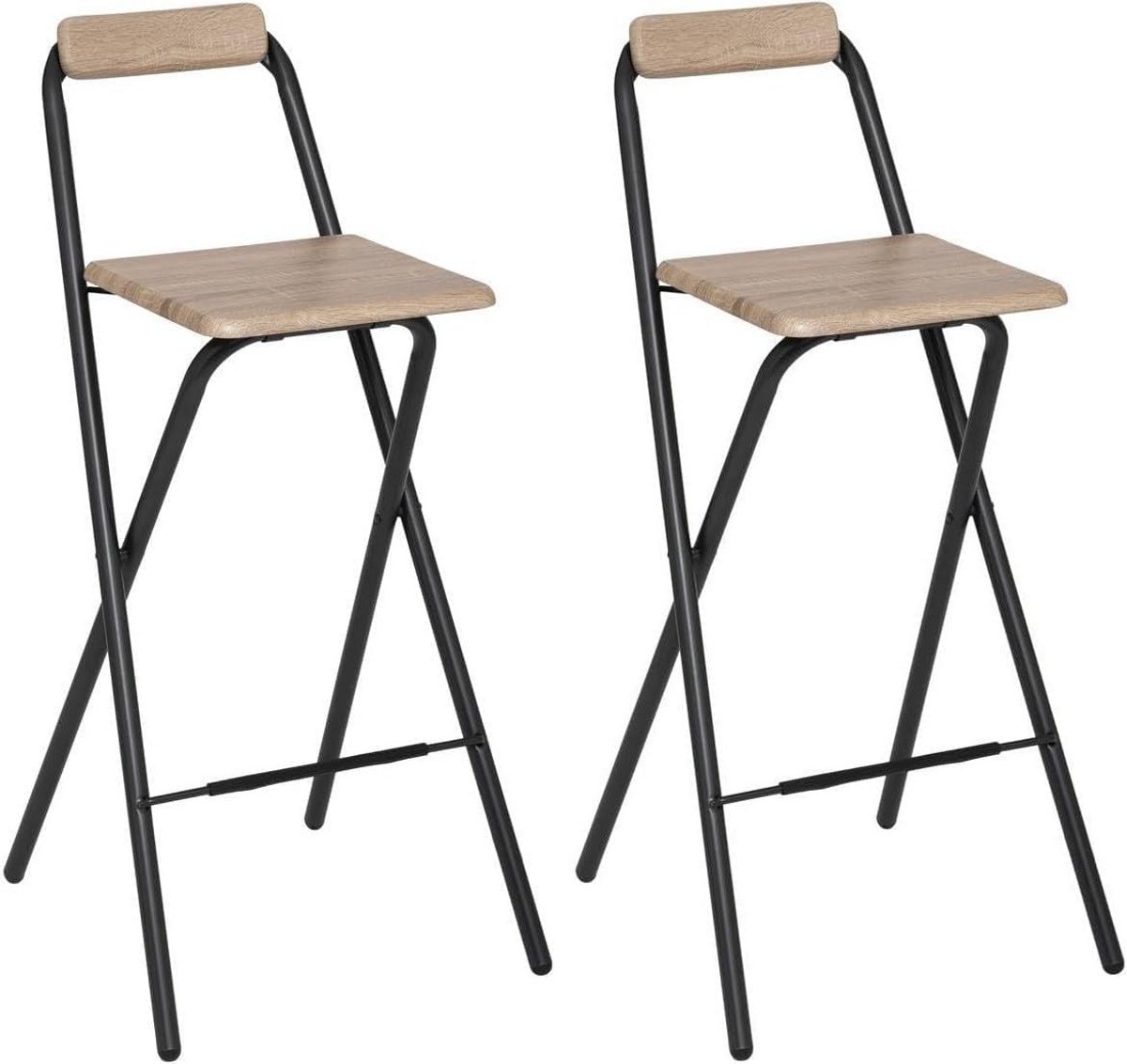 Set van 2 Opvouwbare Barkrukken - Zwart en Beige - Hoge Keukenstoelen