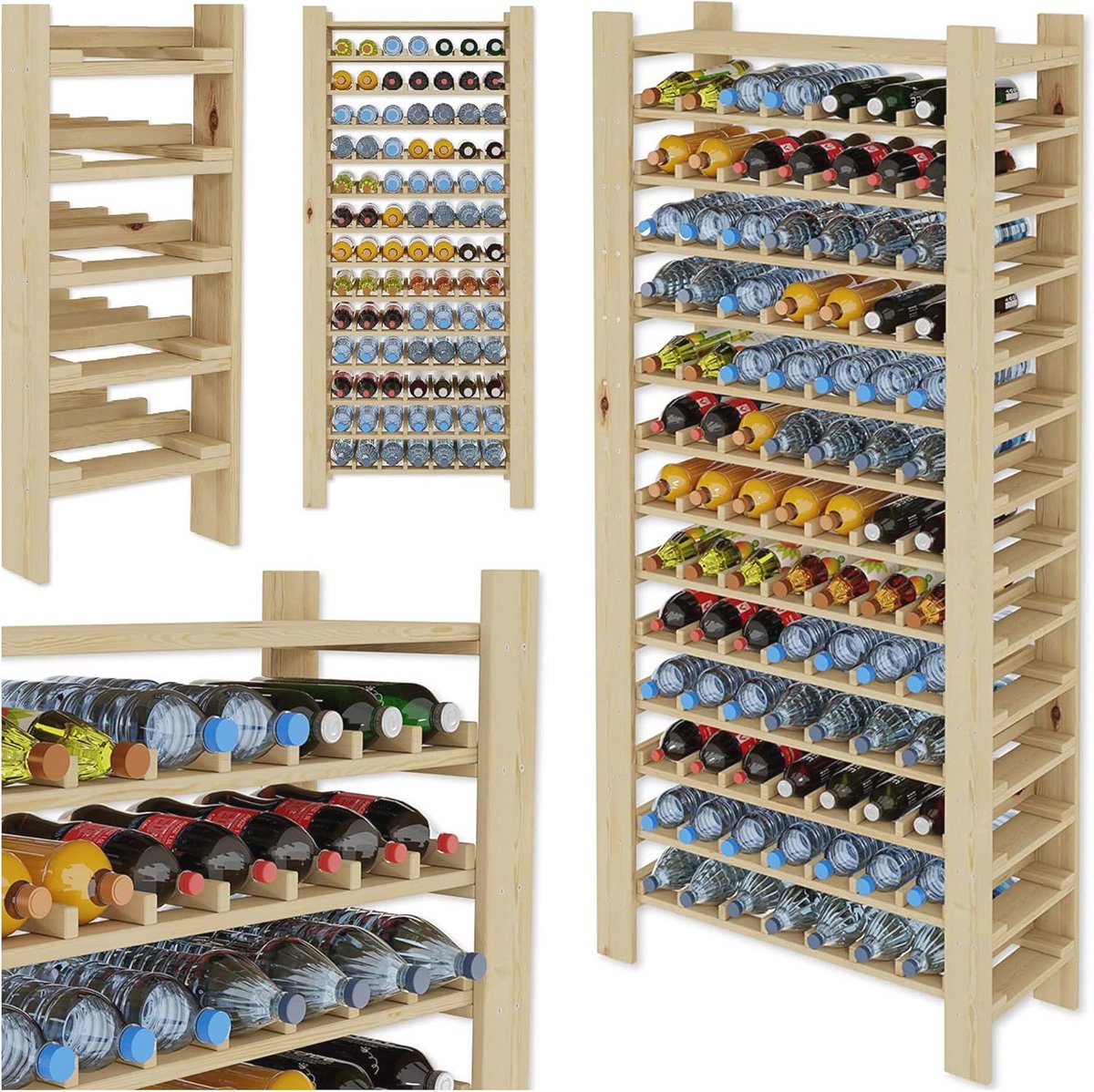 Elegant Houten Wijnrek voor 91 Flessen - Compact en Duurzaam