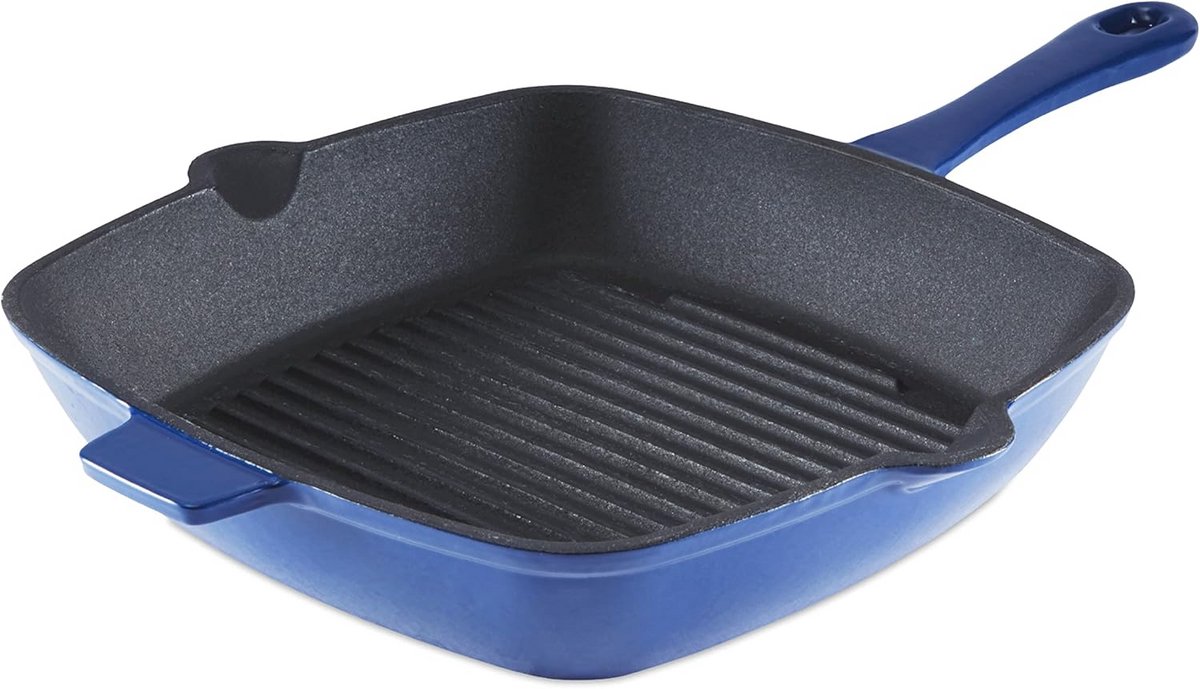 Gietijzeren Grill Pan 26cm met Duurzaam Emaille Interieur - Limoges Blauw