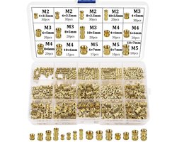 IMPERATORIS® 330 stuks schroefdraadinzetstukken - M2 M3 M4 M5 Kartelmoeren met Binnendraad – Messing Inzetmoeren / Inzetstuk met Schroefdraad – Threaded Inserts Inzetstukken met Schroefdraad voor Kunststof, 3D-Printen en Spuitgieten