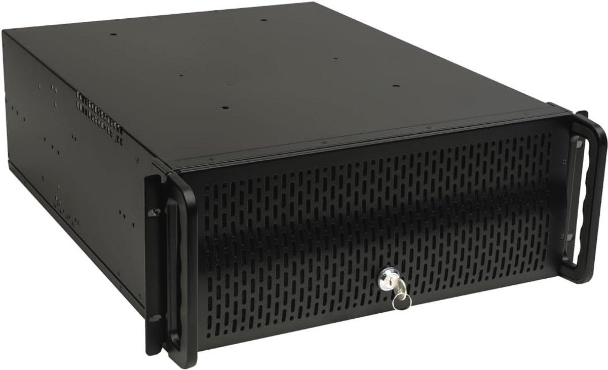19 inch Rackbehuizing 4U ATX met 550 mm diepte, 3x 5,25 inch, 8x 3,5 inch, frontstoffilter en USB 2.0-poorten