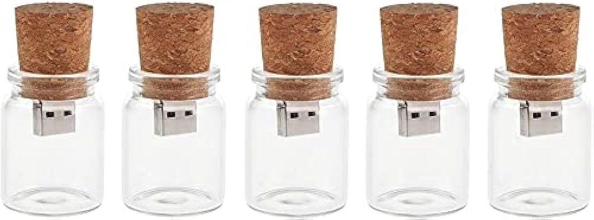 Huwelijksgeschenk USB Flashdrives 4 GB - 5 Stuks met Unieke Glazen Flessen