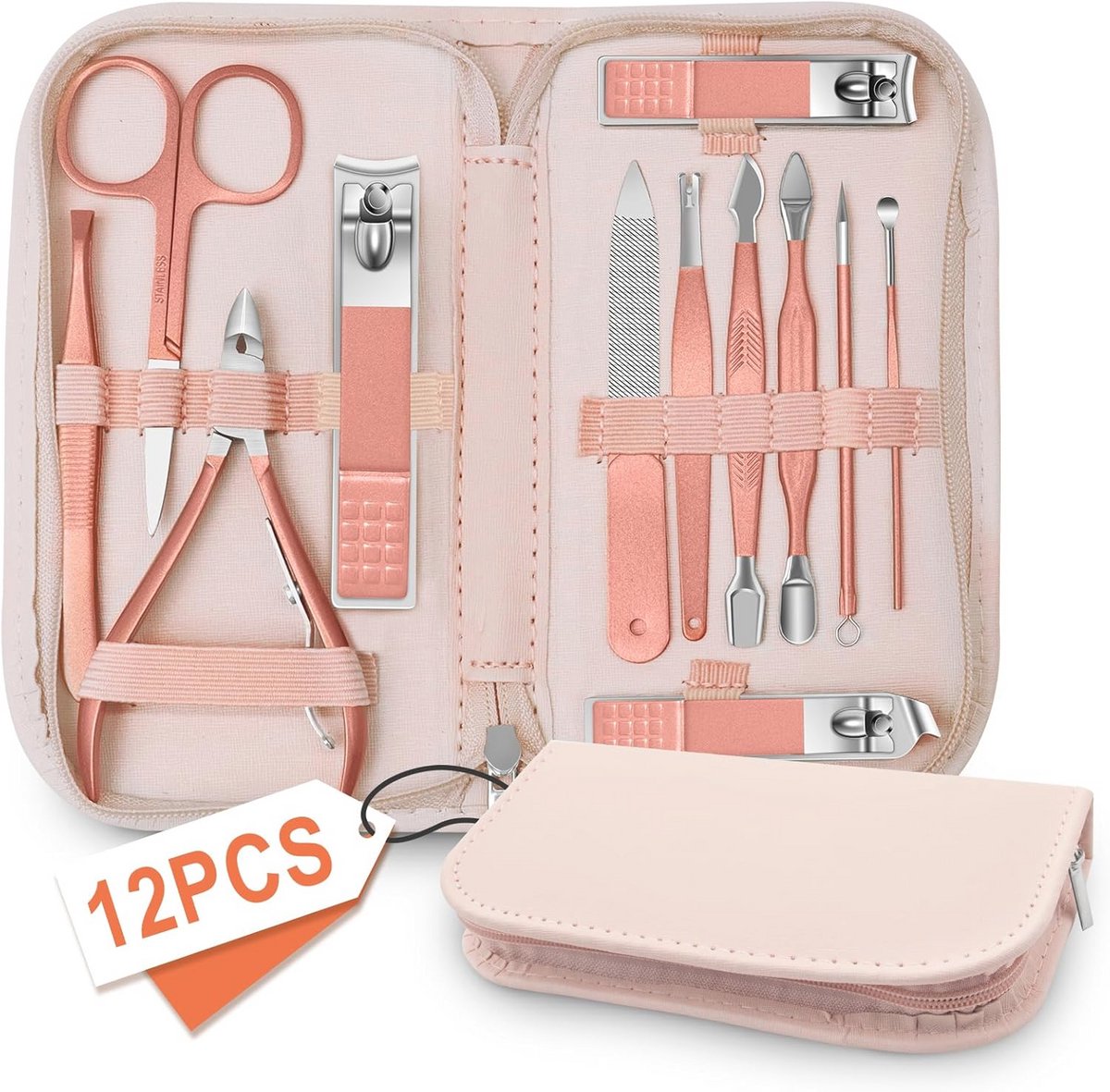 Complete 12-in-1 Manicure en Pedicure Set met Leren Etui voor Thuis en Reizen