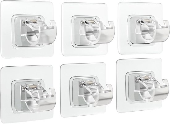 Lot De 6 Supports Adhésifs Transparents Pour Tringle De Douche - Montage Sans Perçage, Charge Importante, ABS Durable