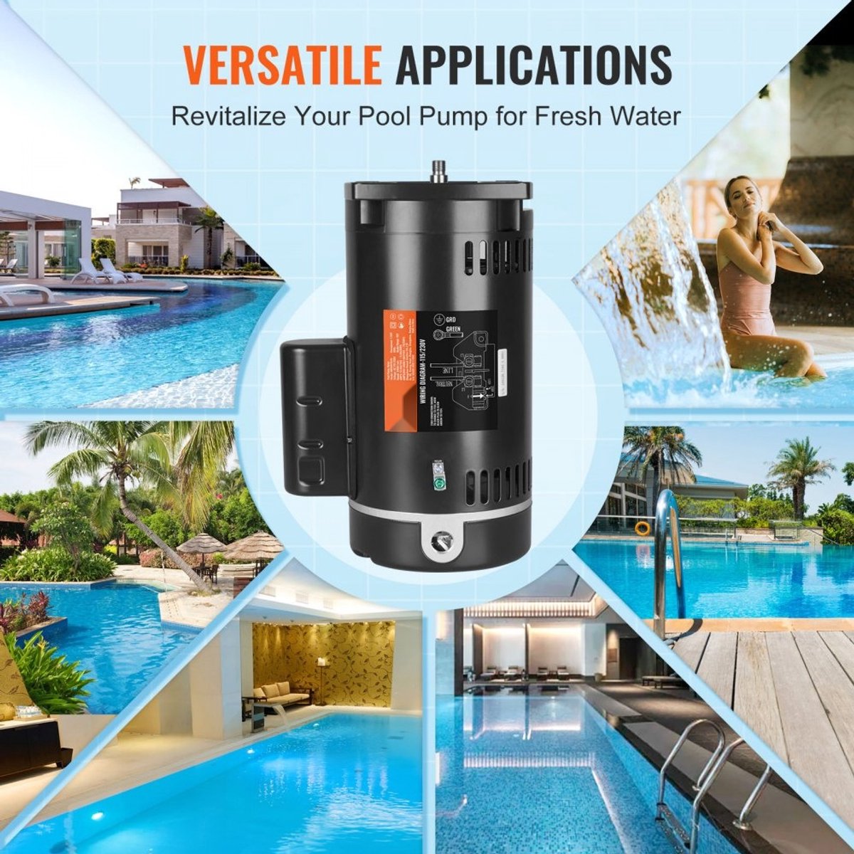 Zwembadpomp motor (zwembadpompmotor) - Vervangingsmotor 56Y-frame - 1,5 pk - 115/230 V - 3450 tpm 60 Hz - Linksdraaiend - Vierkante flens