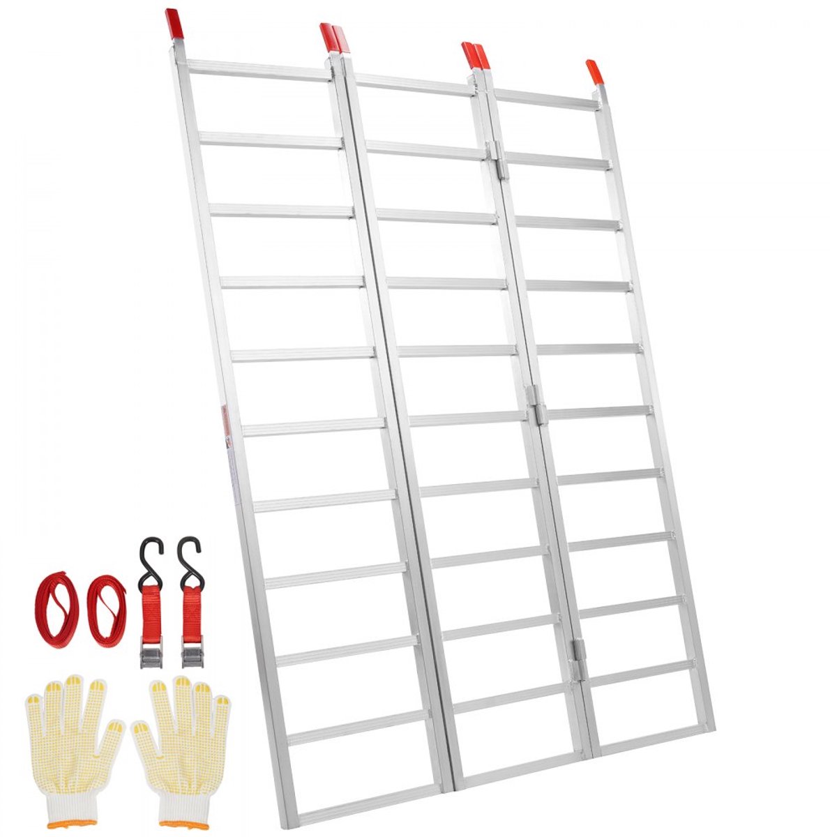 Aluminium oprijplaat/oprijramp - Laadplaat - Drievoudig opvouwbaar - Draagvermogen 700 kg - Spanbanden, antislip - Voor motoren, ATV/UTV - Maat 195,6 x 137,9 x 3,8 cm - Zilver