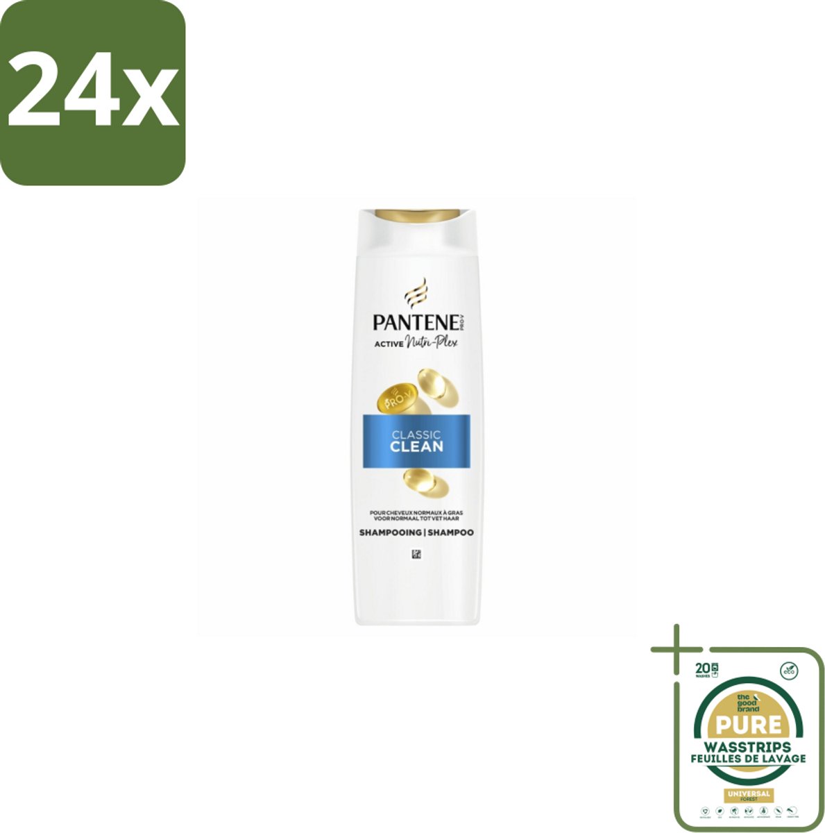 Pantene – Shampoo – Classic Clean – 400 ml - Voordeelverpakking - 24 stuks - Fris haar - Gezond haar