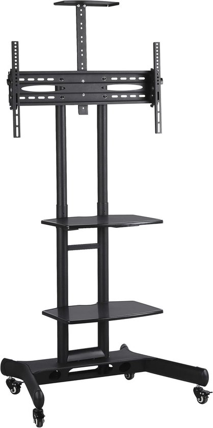 5Rcom Mobiele TV-Standaard – Verborgen Wiel, Draaibaar ±30°, Hoogteverstelbaar – Voor TV 24-55 Inch, Tot 30 Kg – Houten Basis, Zwart