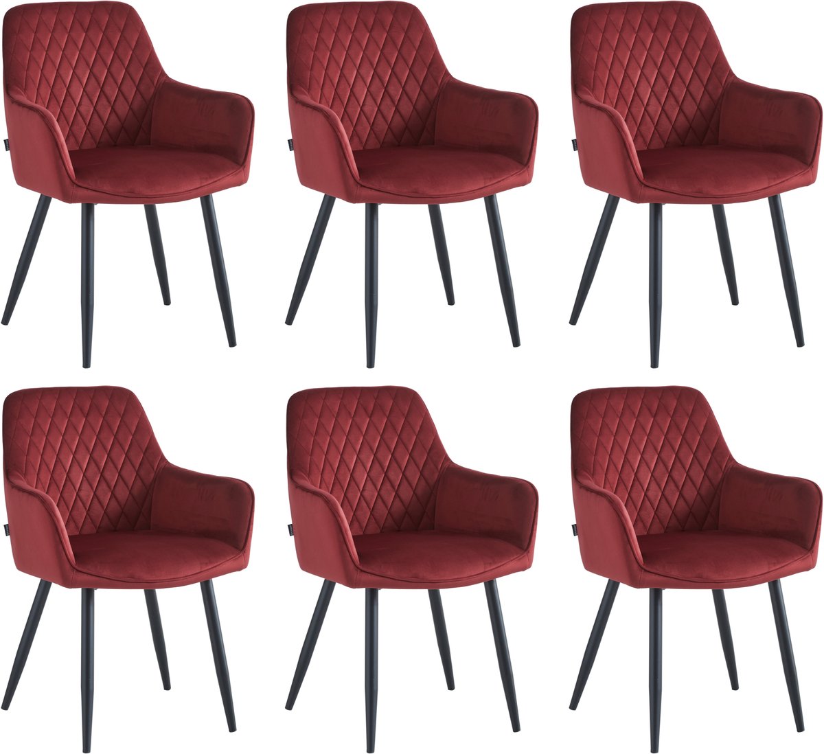 Colenis® - Beverly Eetkamerstoel - Set Van 6 - Bordeaux - Fluweel - Velvet - Met armleuning
