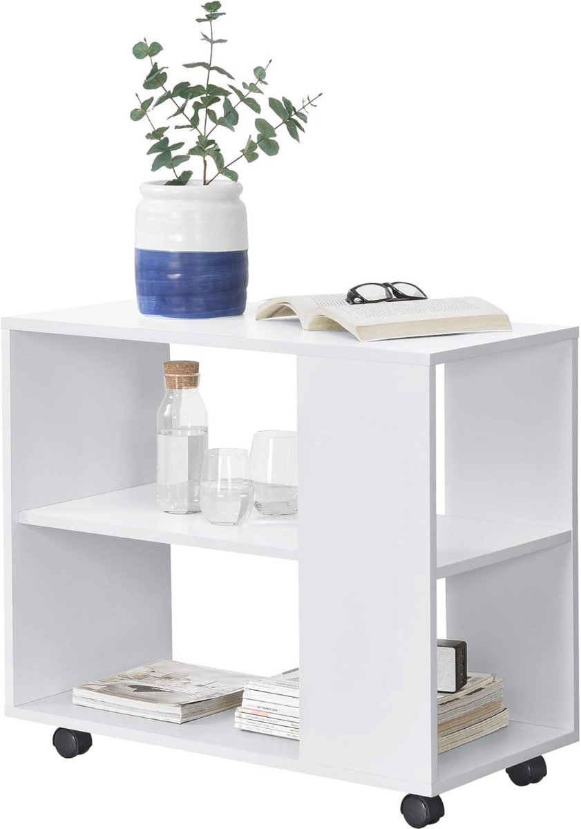 Bijzettafel op Wielen met Plank 70x35x60 cm - Wit