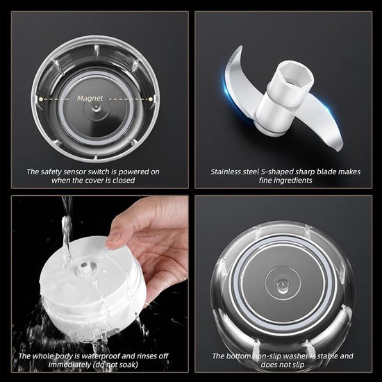 Mini elektrische groentehakker met USB-oplaadfunctie - 100 ml en 250 ml van Merkloos — afbeelding 3