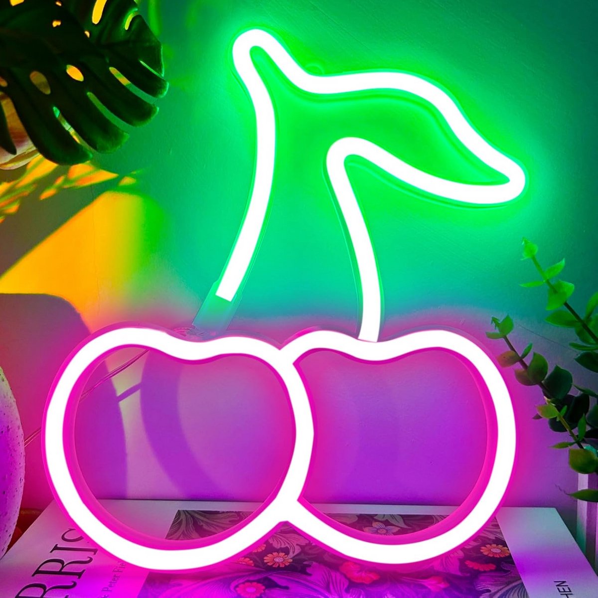 Roze Neon Wandlamp met Kersenontwerp - LED Verlichting voor Slaapkamer en Interieur