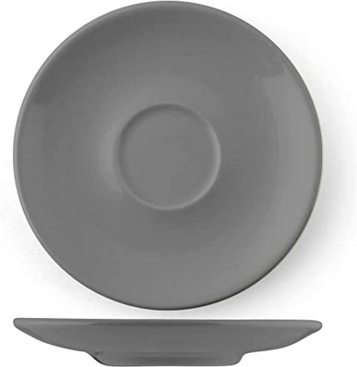Set van 6 grijze keramische koffiekopschotels