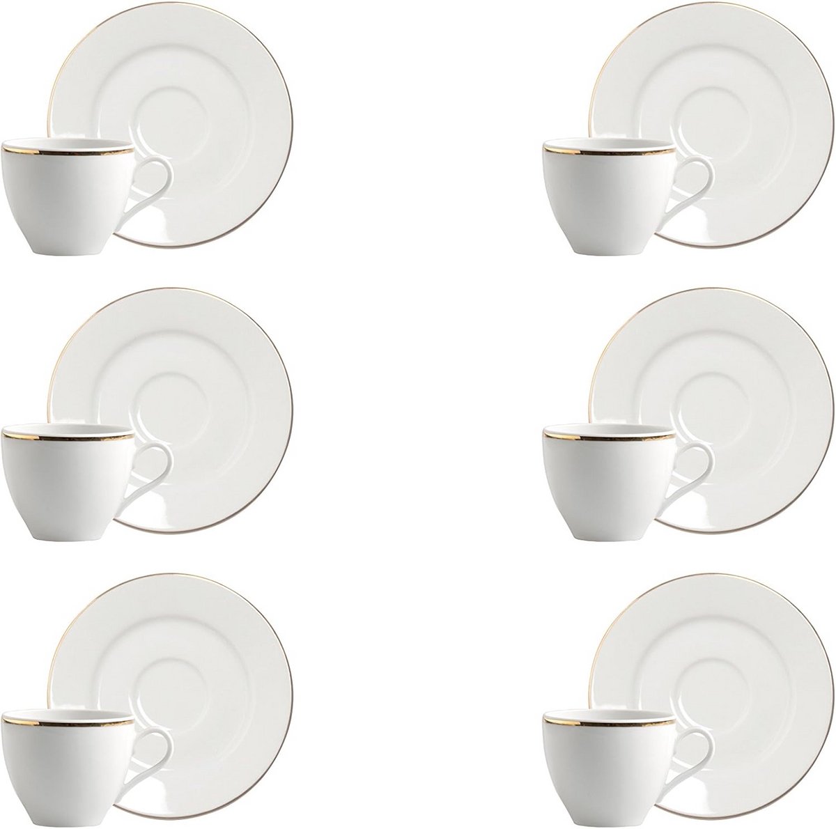 Witte espressokopjes met gouden rand, 6 stuks, porselein