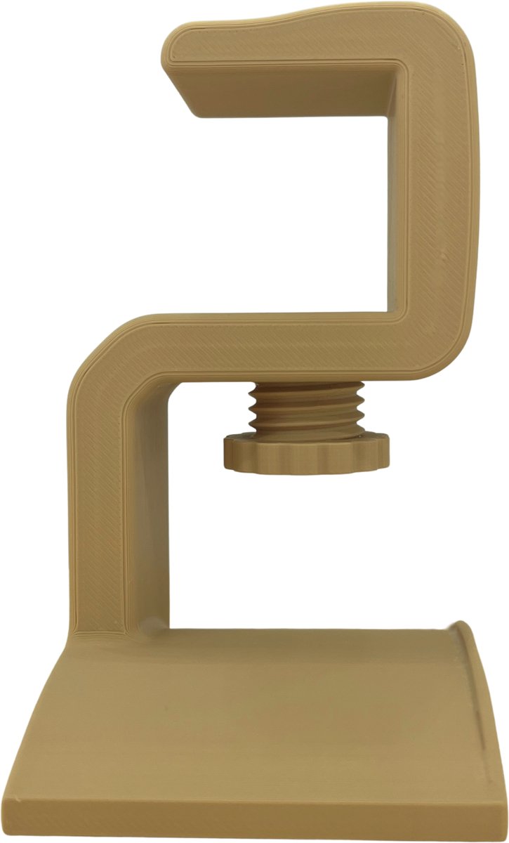 Koptelefoonhouder met Bureaubladklem (10–35 mm) – Lattebruin – Onder Bureau – Duurzaam PLA