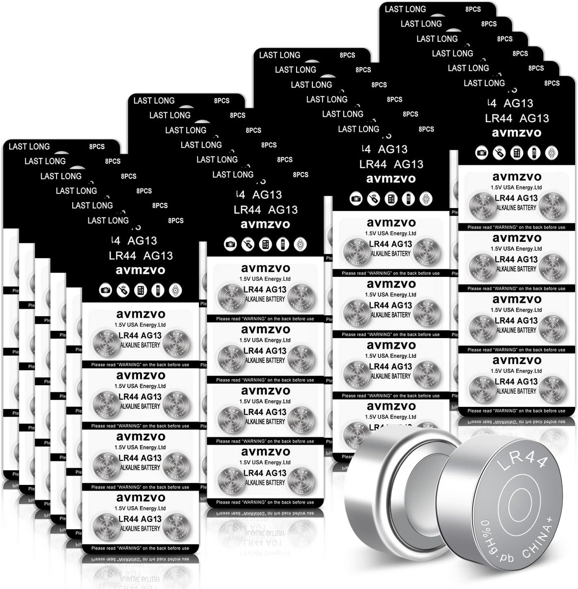 Knoopcelbatterijen LR44 - 160 stuks, 1,5 V, zonder kwik, ideaal voor diverse apparaten