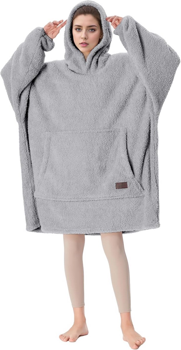 Oversized Sherpa Deken Hoodie - Warme en Knuffelige Deken met Mouwen en Capuchon - Perfecte Cadeau-idee