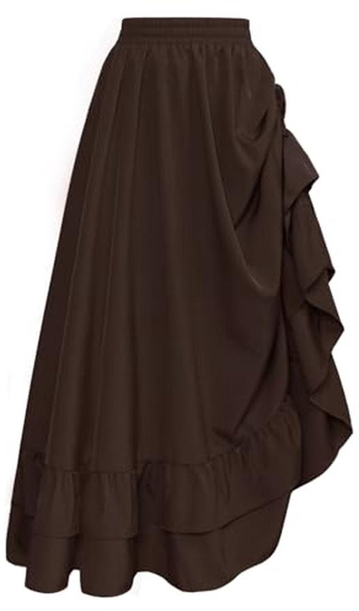 Dames Steampunk Maxi Rok met Elastische Hoge Taille en Gelaagde Ruffles
