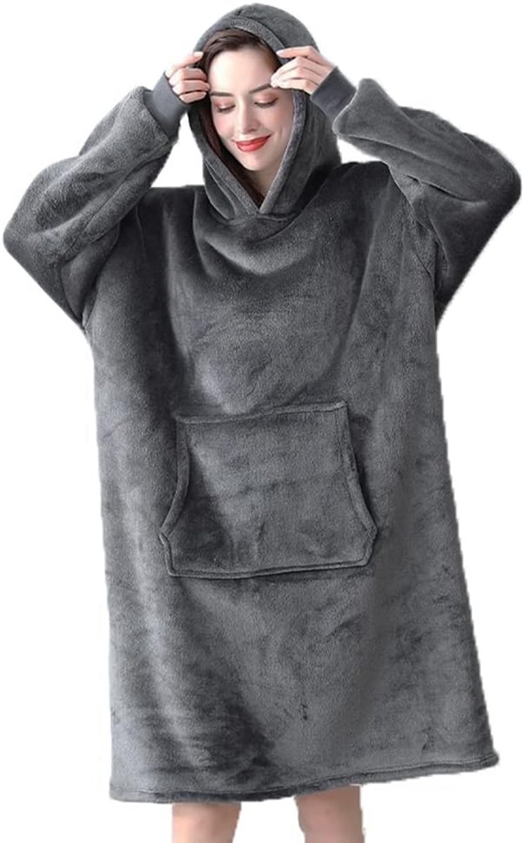 Zachte oversized hoodiedeken met capuchon – Warme fleecedeken voor thuis, voor dames, heren en kinderen