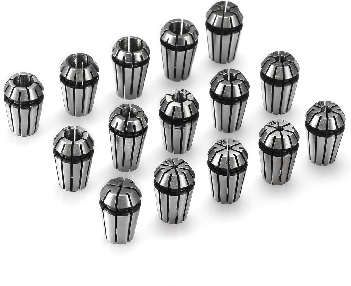 15-delige ER11 precisiespringset voor CNC frezen en graveren - 1mm tot 7mm en 1/4", 1/8"