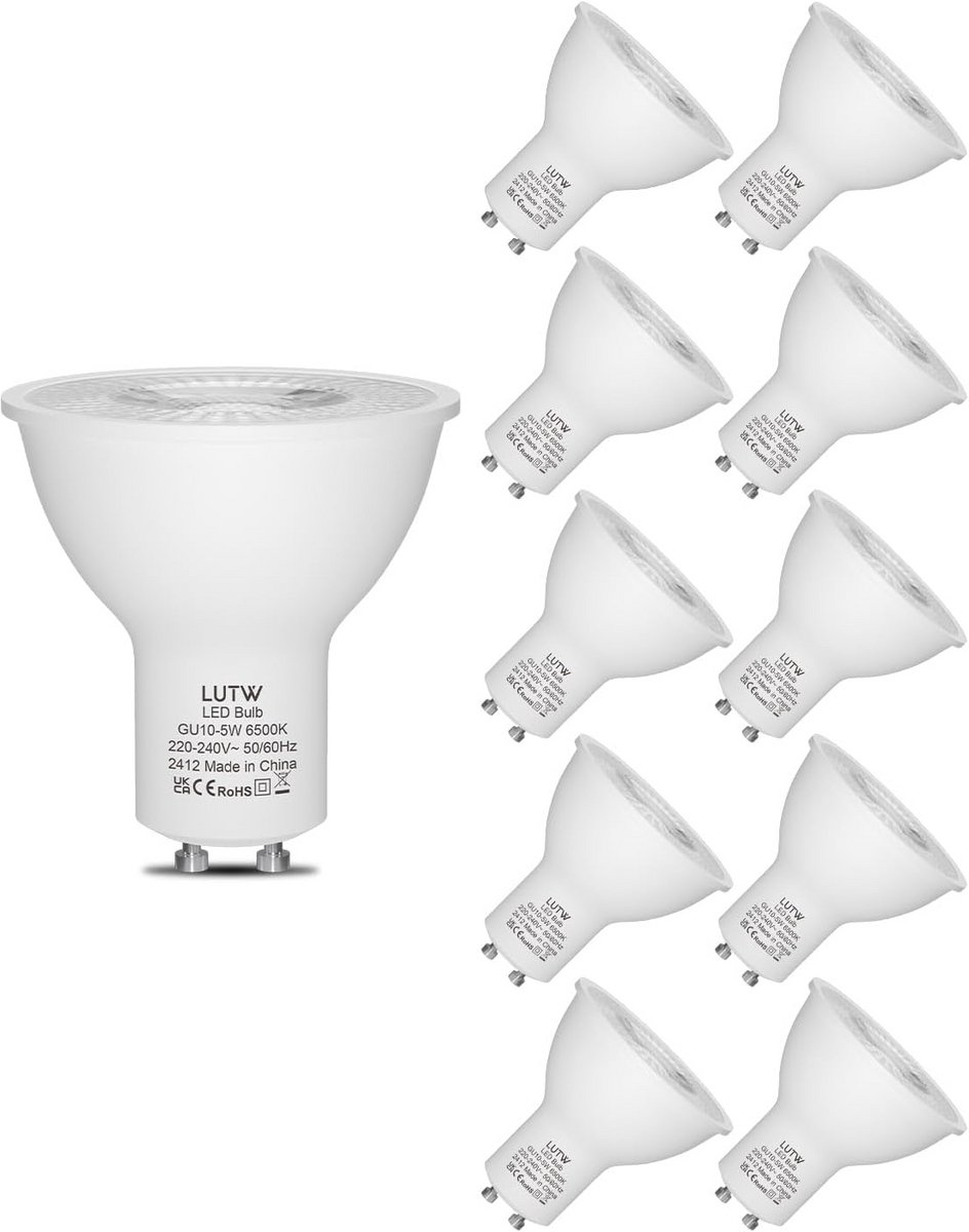 GU10 LED Lampen 5W Koel Wit 6500K - 10 Stuks