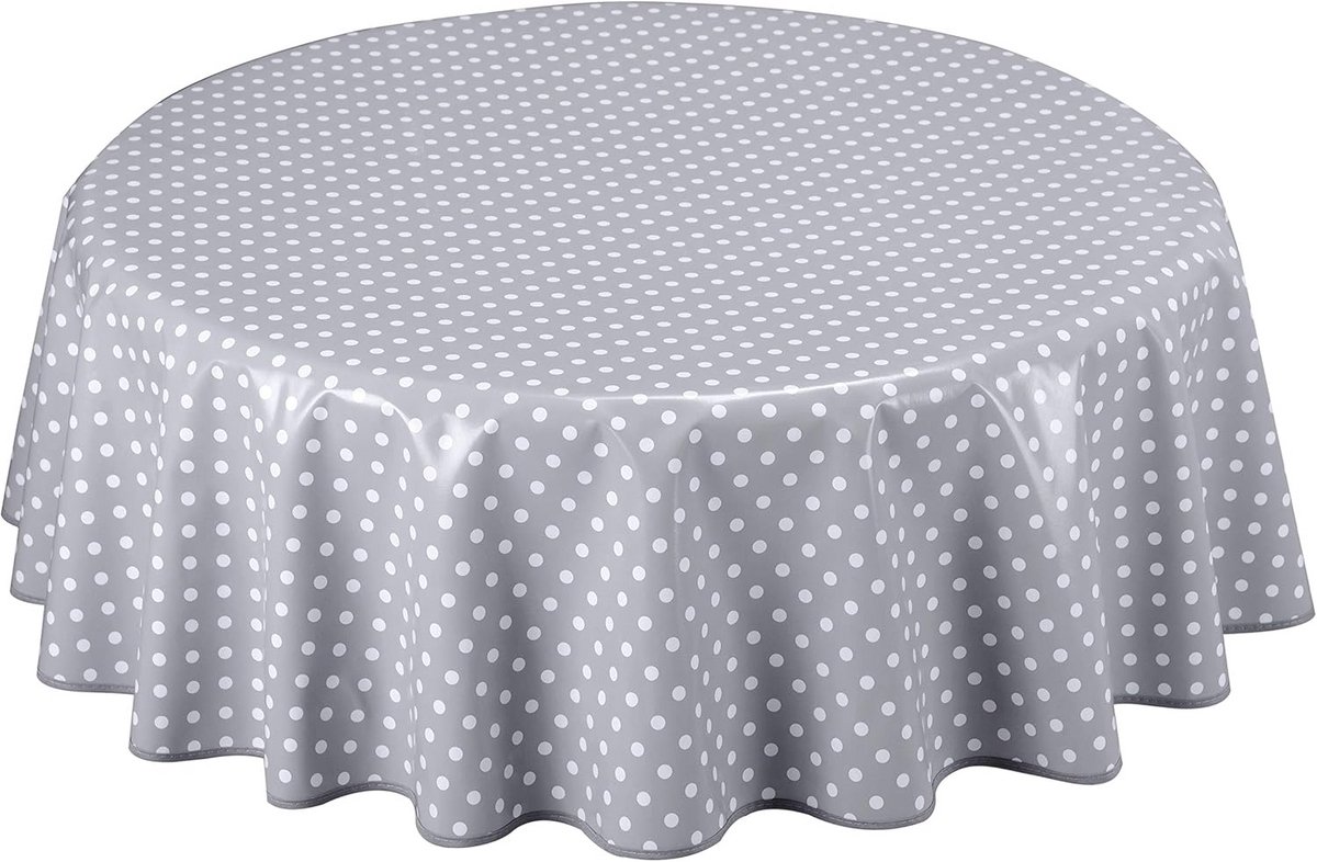 Afwasbaar rond tafelkleed 140 cm met kleine stippen in lichtgrijs