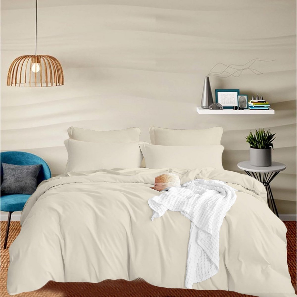 Dekbedovertrek Set - Katoenen Lakens - Comfortabel Slapen - 800 Draadtelling - Single Size - Ivoor