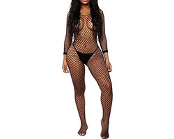 Vrouwelijke Fishnet Bodystocking Catsuit met Open Kruis - Sexy Nachtkleding en Lingerie