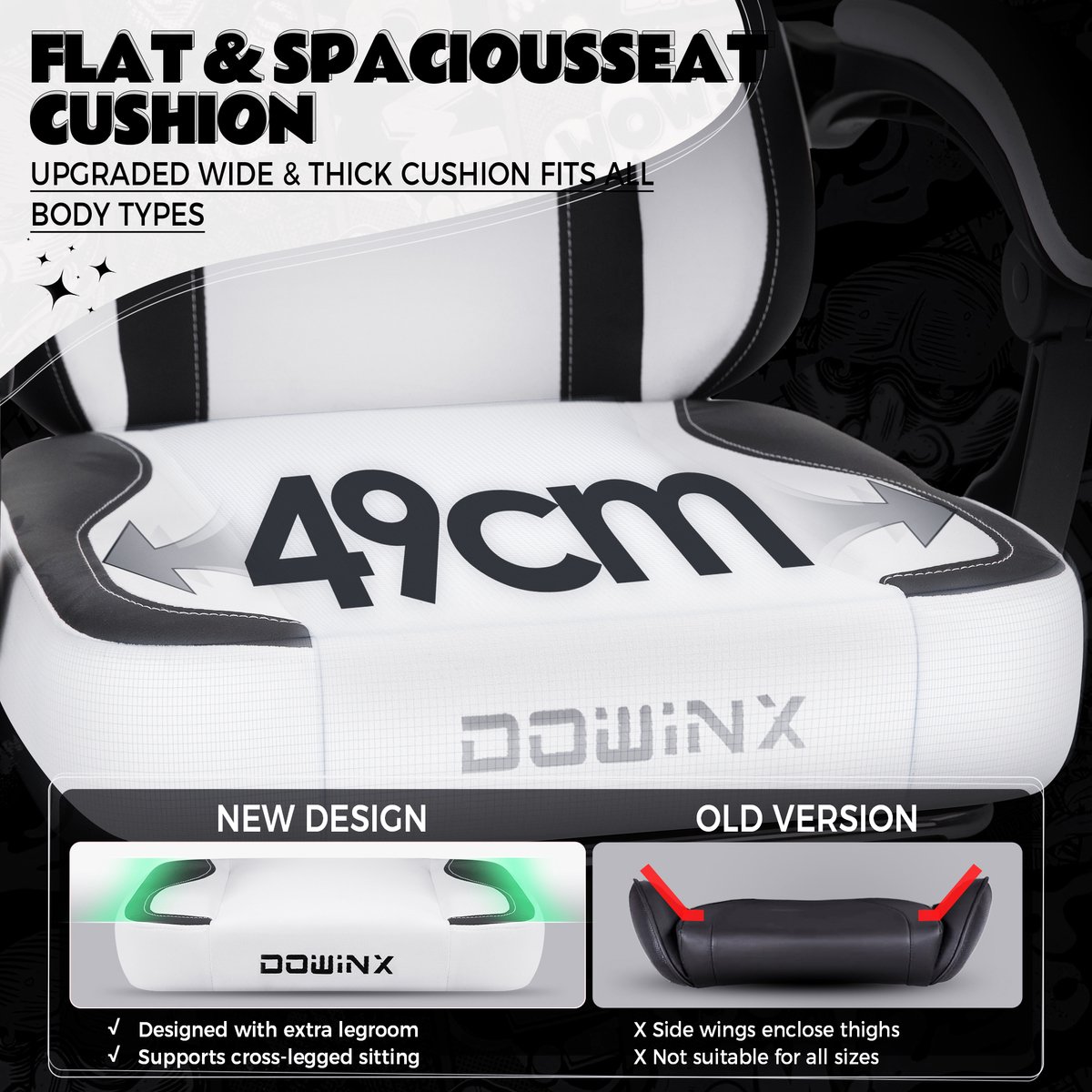 Dowinx Ergonomische Gamingstoel met Voetensteun - Zwart/Wit - afbeelding 2