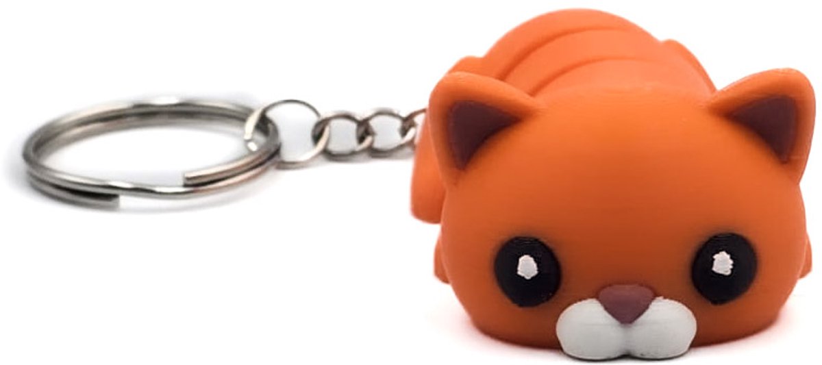 Kat Sleutelhanger Oranje - 3D flexi sleutelhanger - Cosmetalic - Schattige sleutelhanger - sleutelhanger volwassen - sleutelhanger kind - dieren sleutelhanger - Kawaii bagcharm