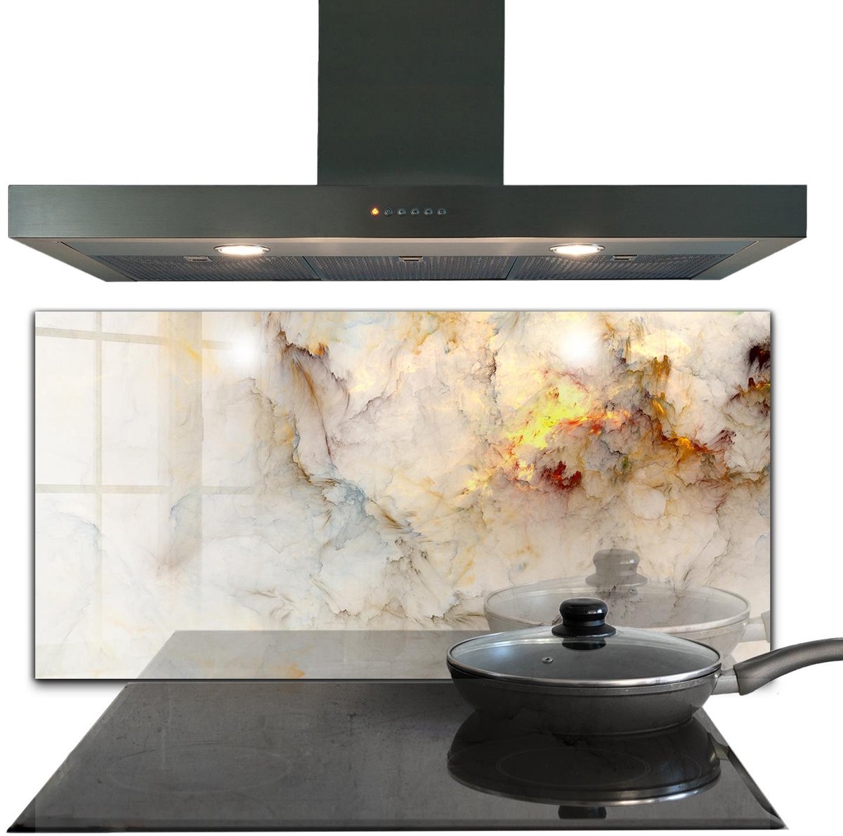 Tulup Achterwand Keuken - Abstract marmer Spatscherm Keuken Glas - 140 x 70 cm - Beige Glas Achterwand Keuken - Abstract Moderne Keuken Achterwand - Kookplaatachterwanden - Kookplaat achterwand