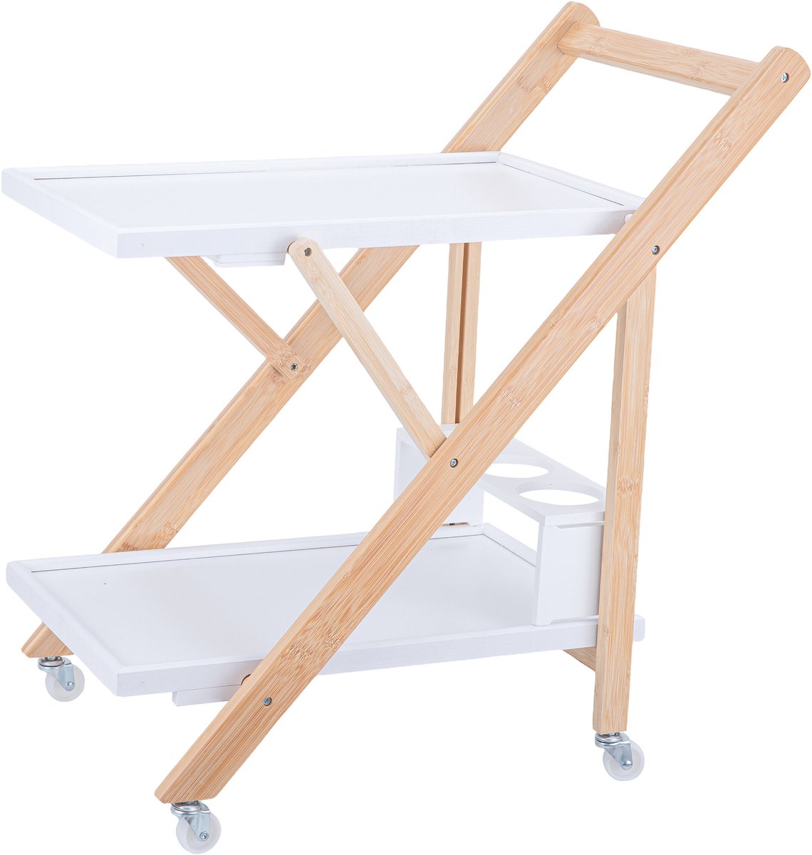 Serveerwagen - 44x70x39,5 cm - wit-naturel - hout - op wielen