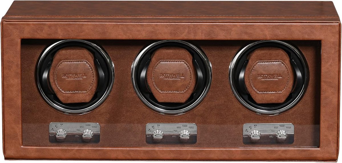 Drievoudige Watchwinder voor Automatische Horloges - Houten Design met Stille Motor en Instelbare Rotatie