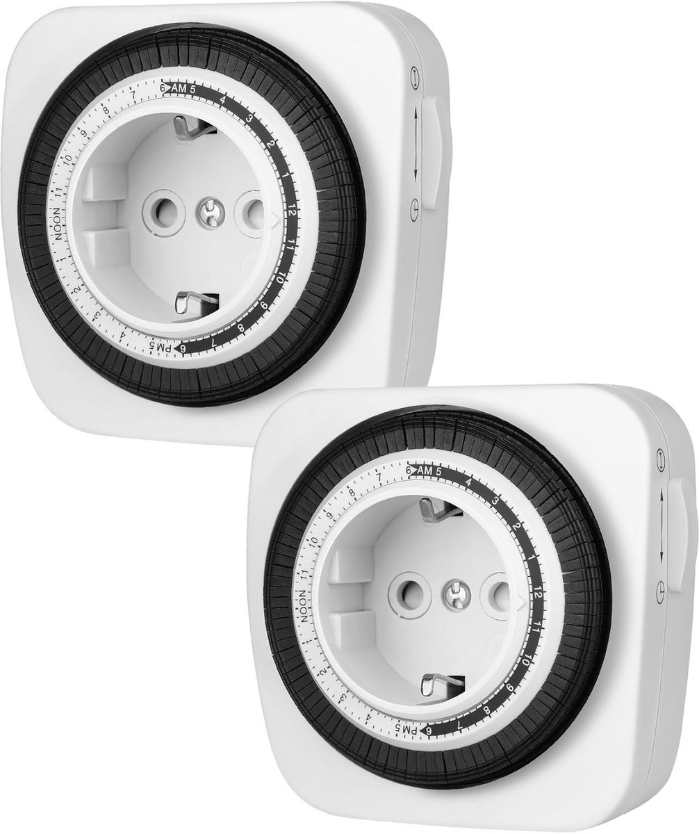 Mechanische Tijdschakelklok 24-uurs 96 Segmenten 16A/3680W 2 Stuks