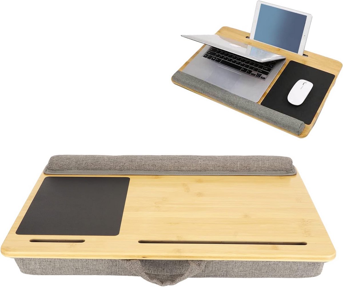 Lichte Lapdesk met Bamboe Afwerking, Comfortabele Foam Padding & Ruimte voor Muis - Geschikt voor Laptops tot 18,5 Inch