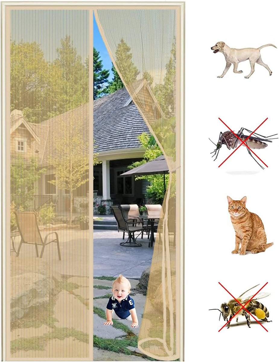 Magnetische hordeur zonder boren 90 x 200 cm beige