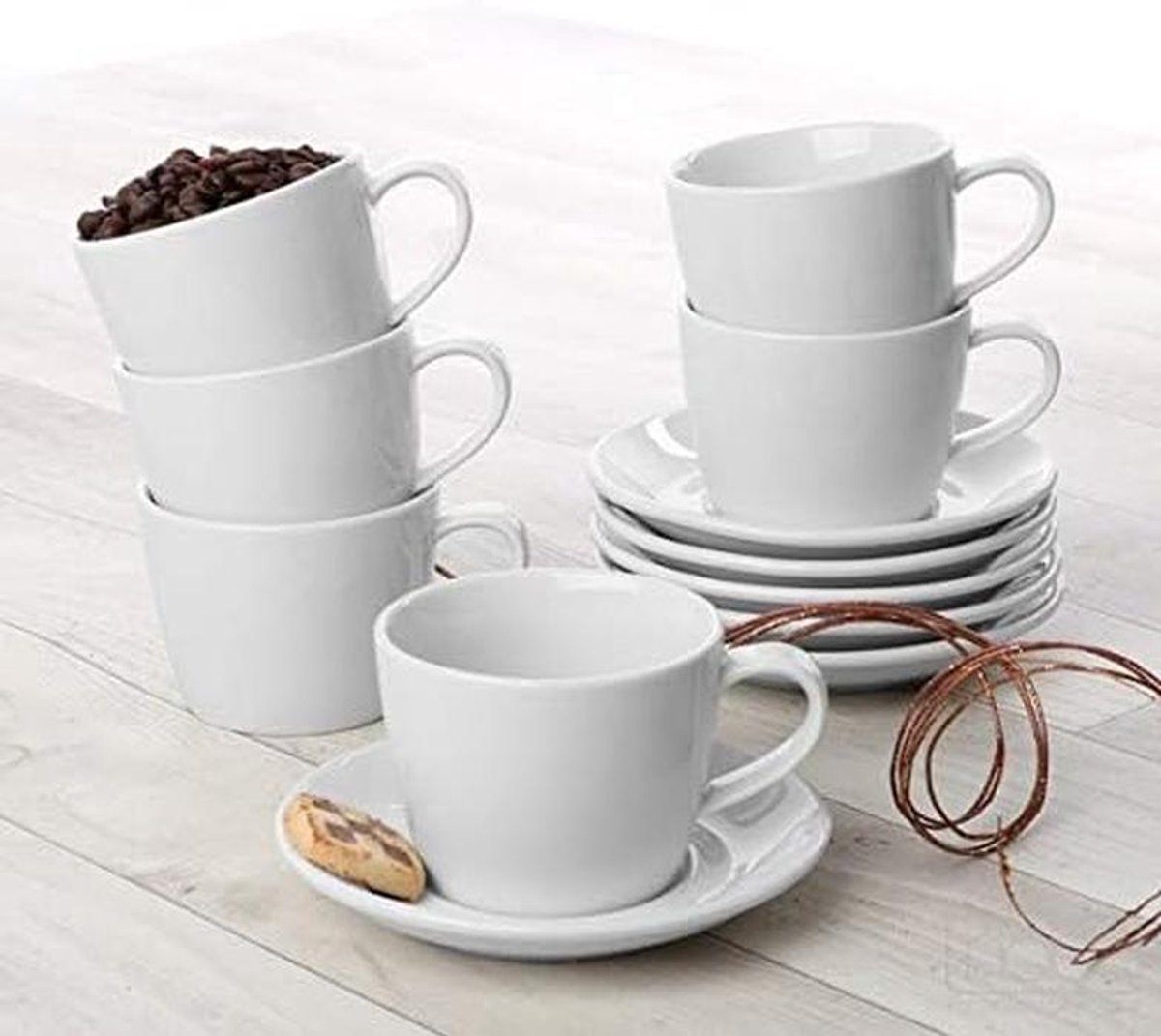 12-delige Porcelain Koffiemok Set 22 cl met Schotels