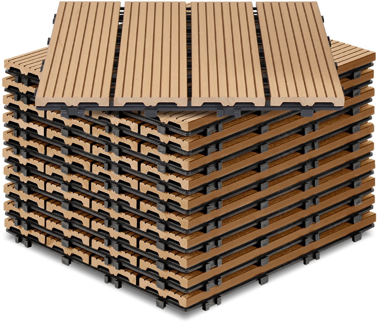 99 stuks WPC-terrastegels met drainage en kliksysteem voor tuin- en balkonvloeren 30x30cm teak