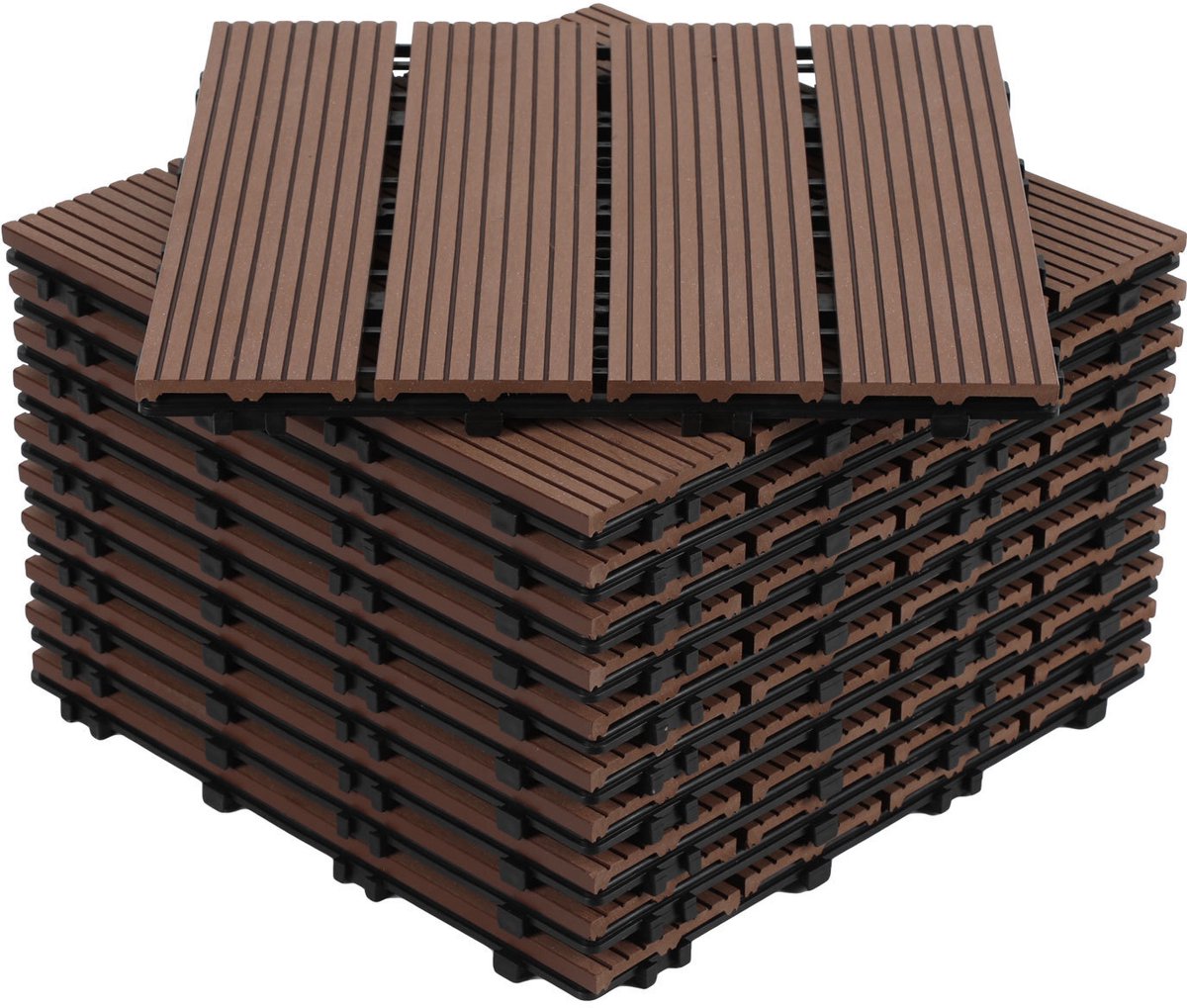 Terrastegels 10m² houten tegels 30x30 cm 110 stuks bruin voor terras, balkon, houten terrastegels met kliksysteem