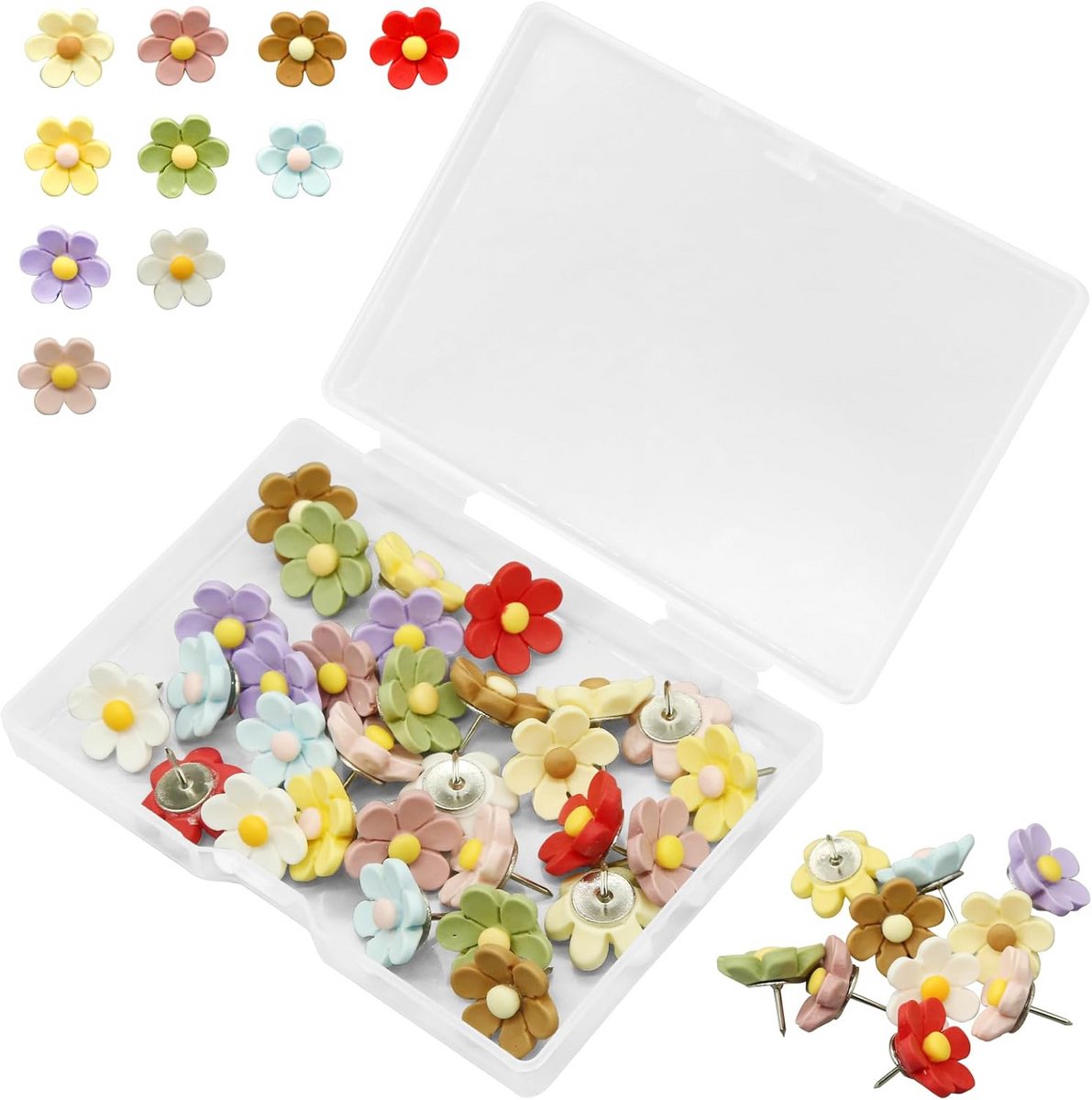30 stuks bloemdrukspelden - kleurrijke punaises voor fotomuur, prikbord en kurk | decoratieve duimspijkers voor kantoor en thuis