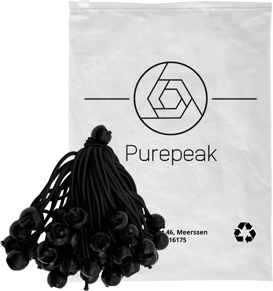 Purepeak Spanelastiek met Bal Set 50 Stuks - Zwart - Tentspanner - Spanrubbers - Elastiek Koord - 11-21 cm Rekbaarheid van Purepeak — afbeelding 4