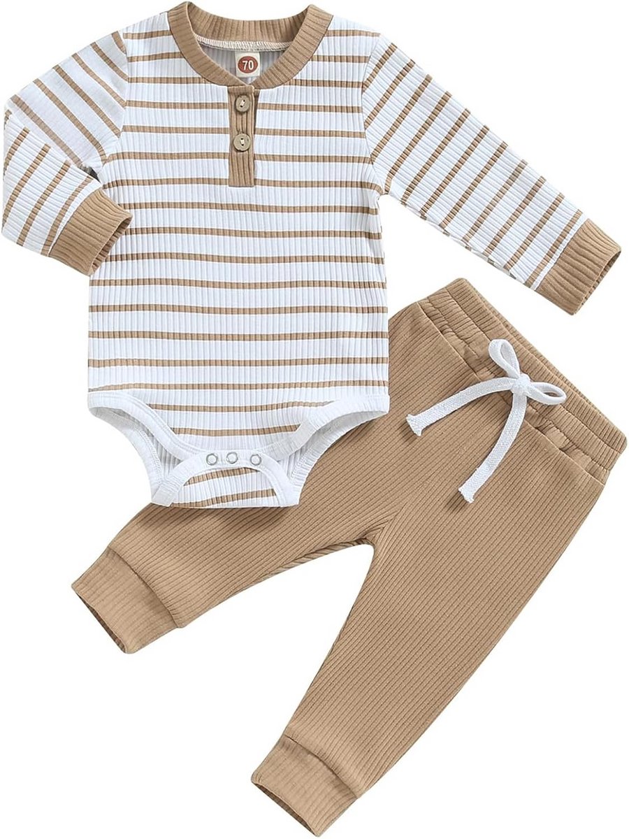 Babyset Jongen Romper en Lange Broek Zachte Katoen Strepen 0-24 Maanden