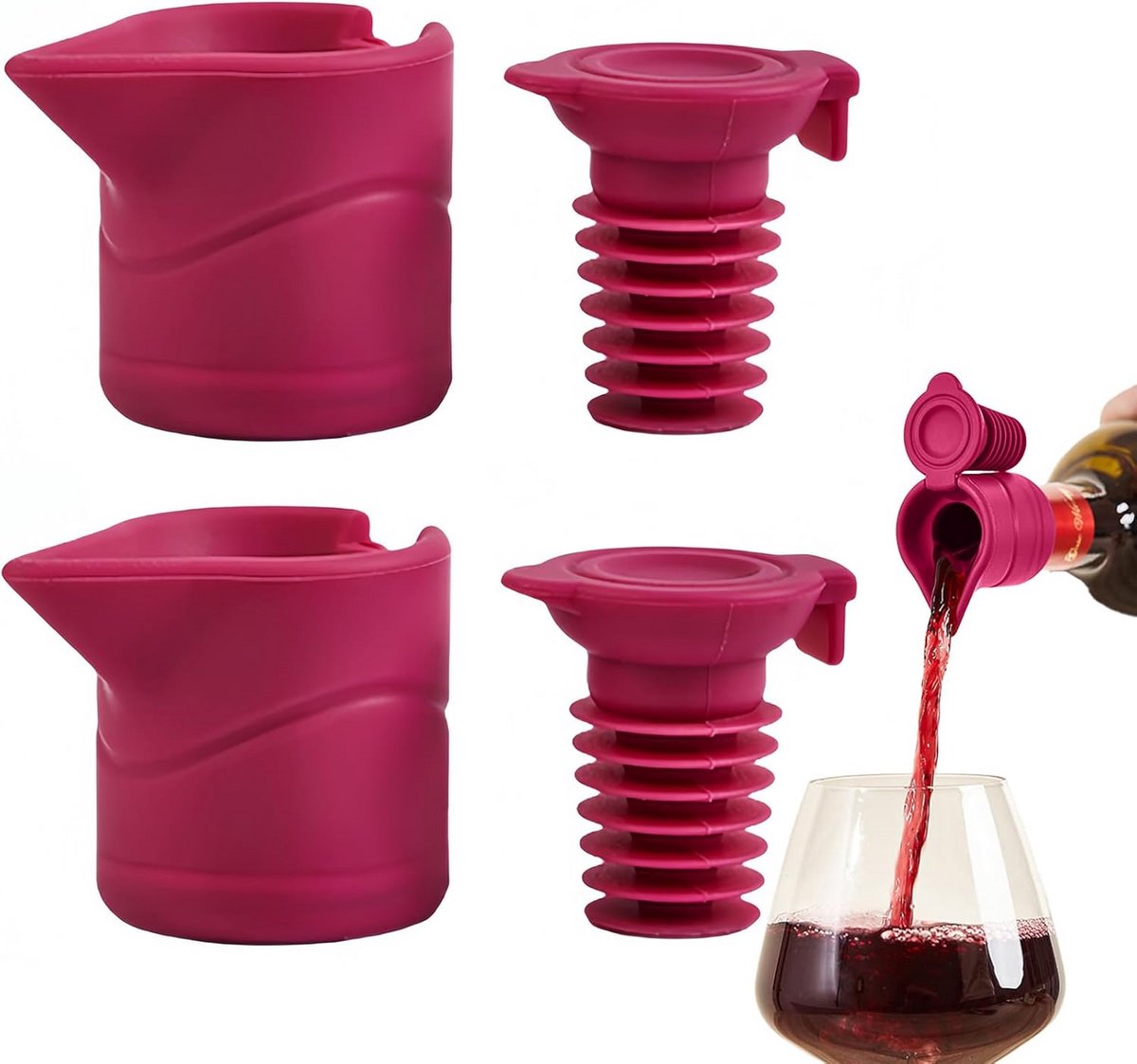 2x Herbruikbare Wijnstopper Set, Lekvrije Flessluiting met Silicone Afdichting