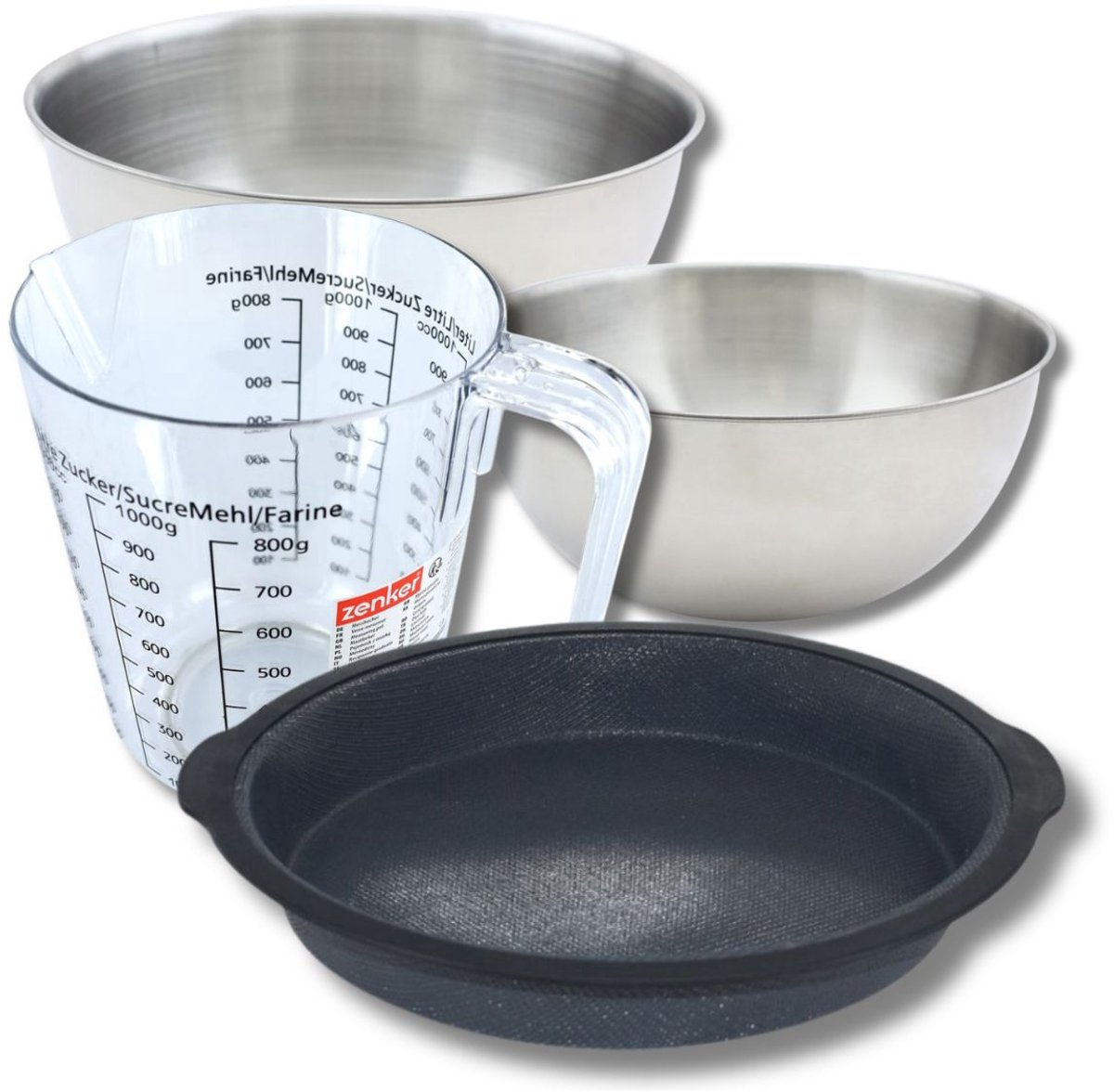 Bakkersset met een springvorm van 25 cm, 2 mengkommen, maatbeker en spatel Zenker
