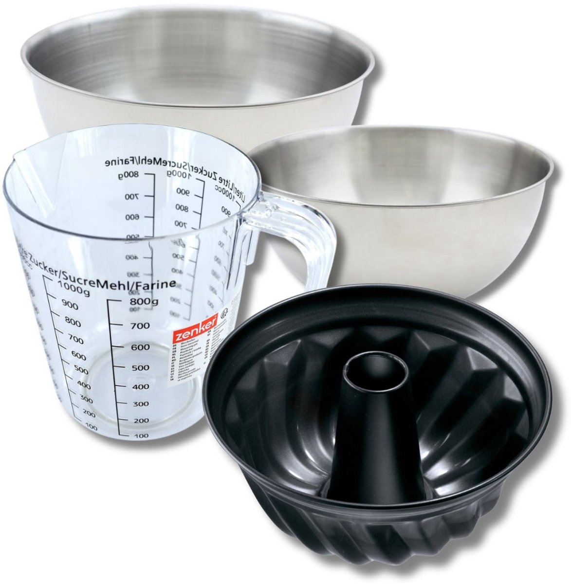 Bakkerset met 22 cm kouglofvorm, 2 mengkommen, maatbeker en spatel Zenker